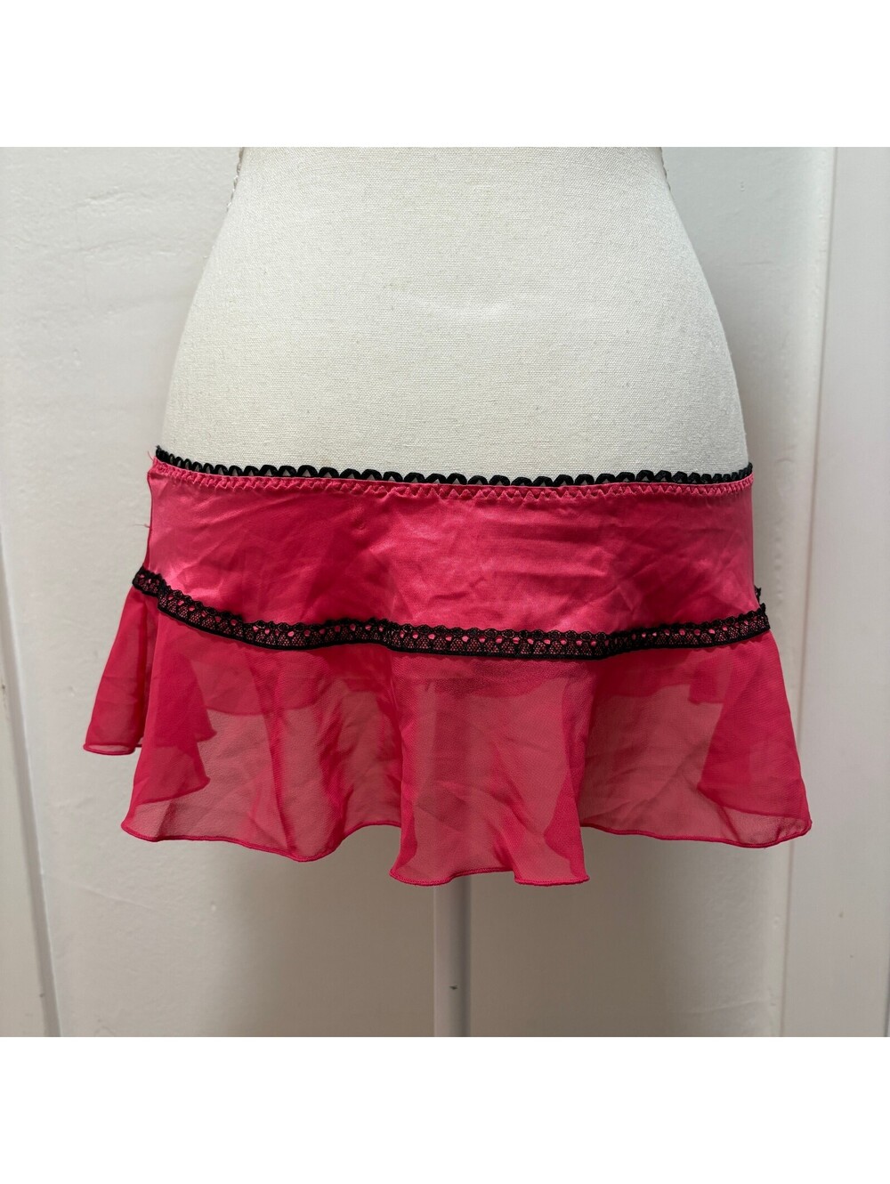VTG Y2K Fredericks Of Hollywood Lace Trim Bow Mini Skirt Women's S Pink Grunge - Picture 2 of 6